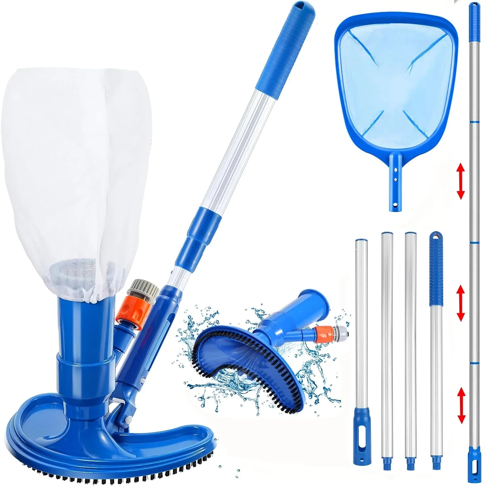 Upgraded Handheld Portable Pool Vacuum Cleaner with Pool Skimmer Net, 4 Section Poles of 60", Handheld Pool Vacuum Jet Cleaner Attaches to Garden Hose for Above Ground Pool Spa Pond Fountains - Great Deal!