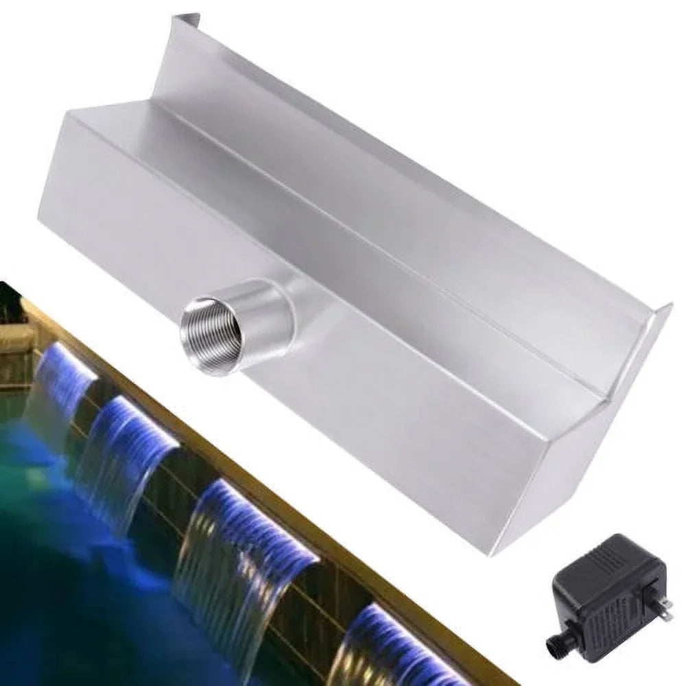 Premium Silver 11.8" Pool Fountain Waterfall Spillway Stainless Steel Pond Cascade - Great Deal! - Great Deal!